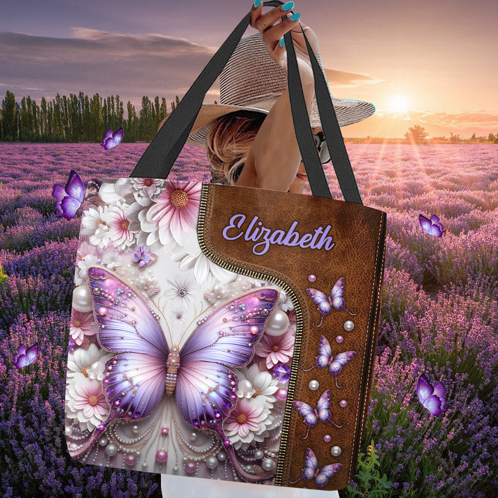 Floral Butterflies - Personalized Butterfly Tote Bag
