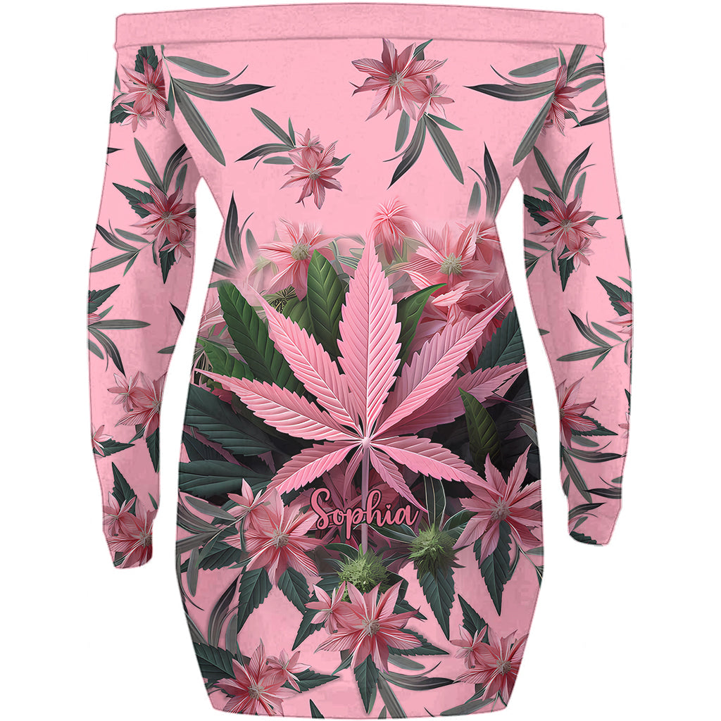 Robe à manches longues et épaules dénudées personnalisée « Stoner Chick »