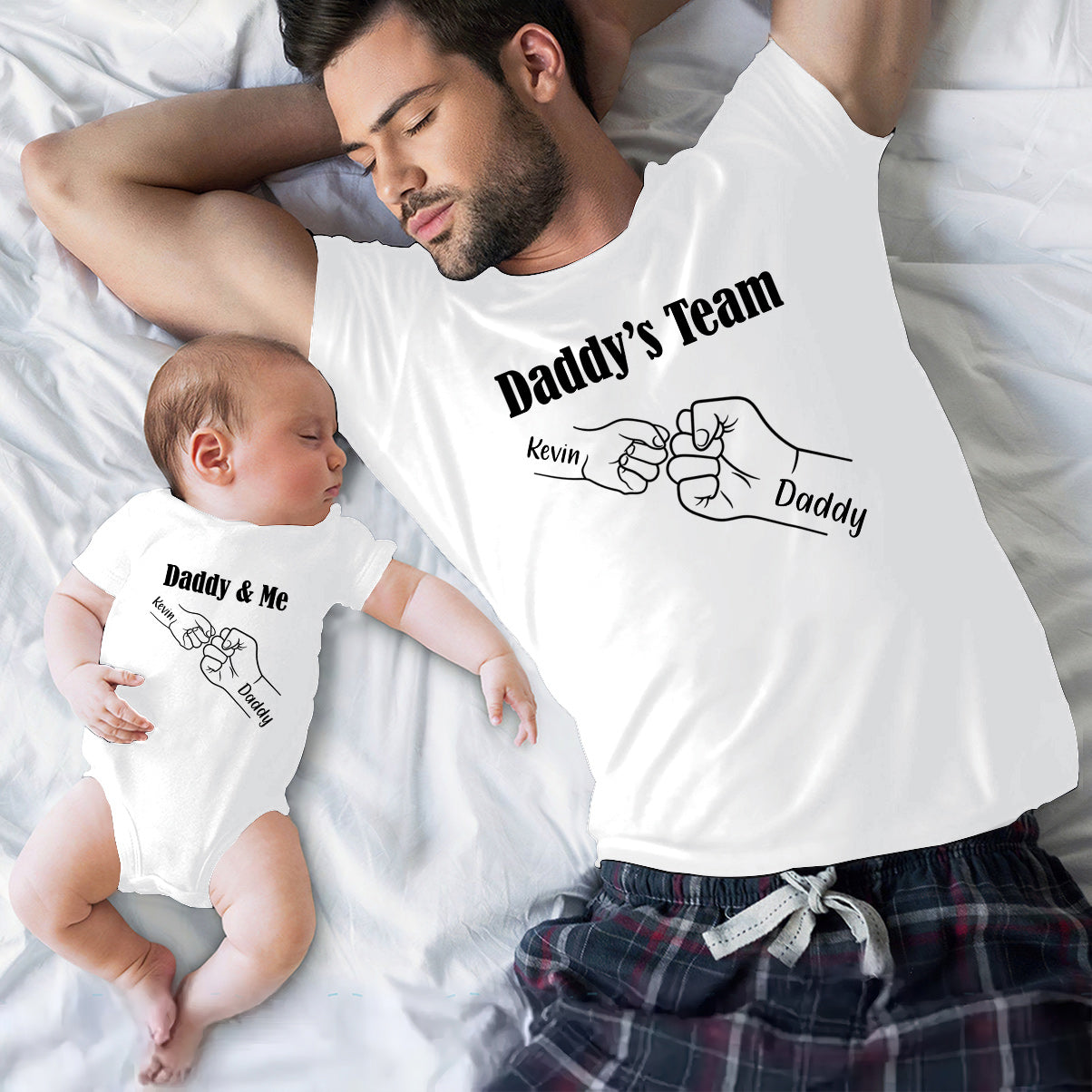 Daddy And Me Daddy's Team - Personalized Father T-shirt And Baby Onesie