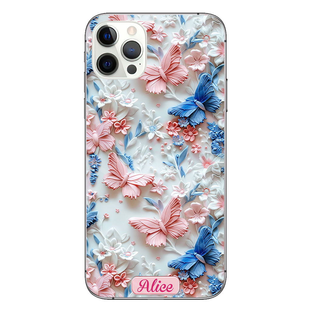 Pink And Blue Butterflies - Personalized Butterfly Clear Phone Case