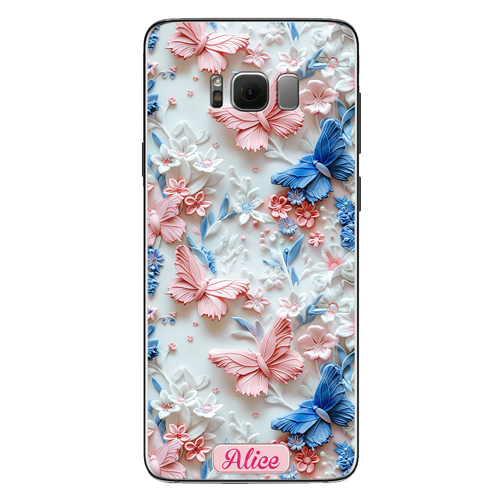 Pink And Blue Butterflies - Personalized Butterfly Clear Phone Case