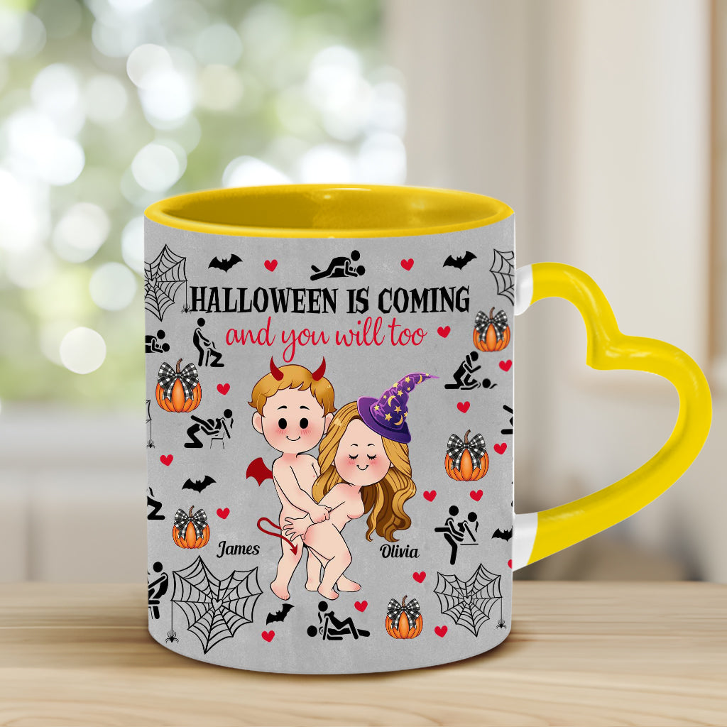 Halloween Is Coming - Personalized Couple Heart Handle Mug