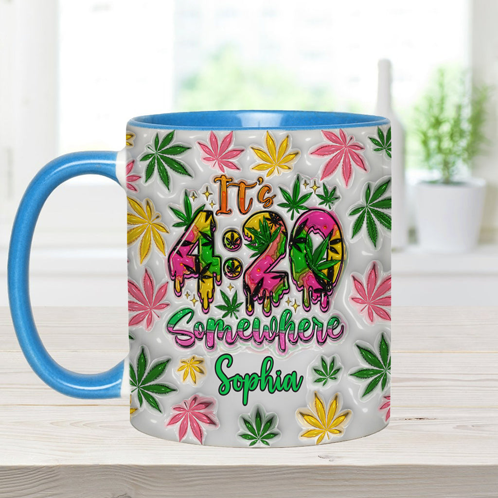 Irgendwo ist es 4:20 Uhr – Personalisierte Tasse mit Cannabis-Motiv