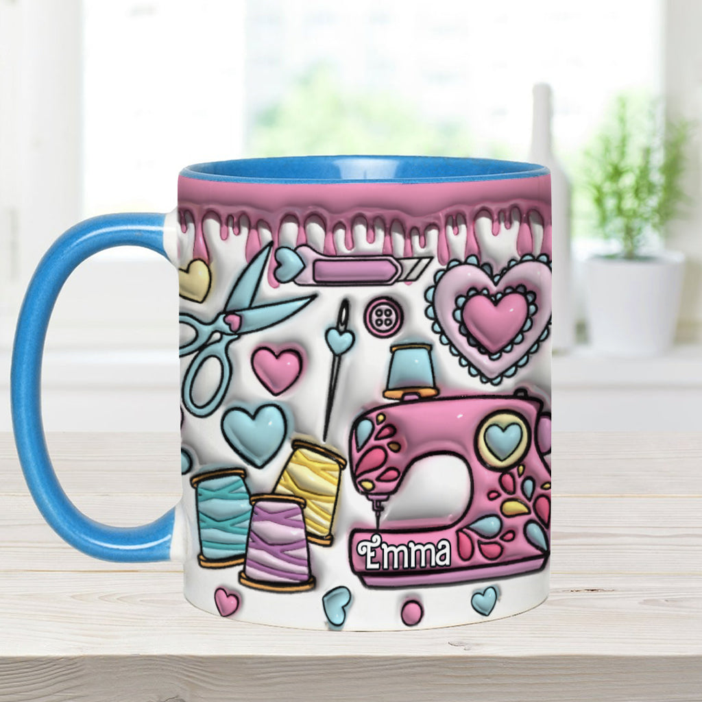 Mug rose personnalisé pour les passionnées de couture - Thème couture