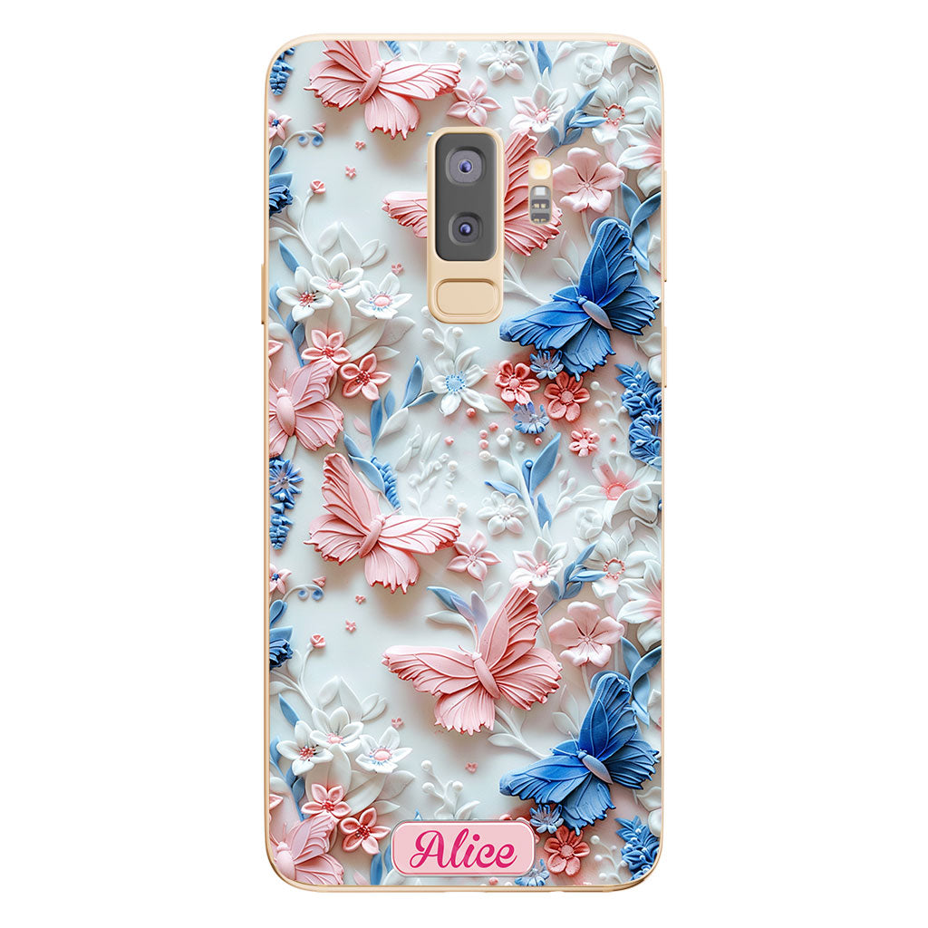 Pink And Blue Butterflies - Personalized Butterfly Clear Phone Case