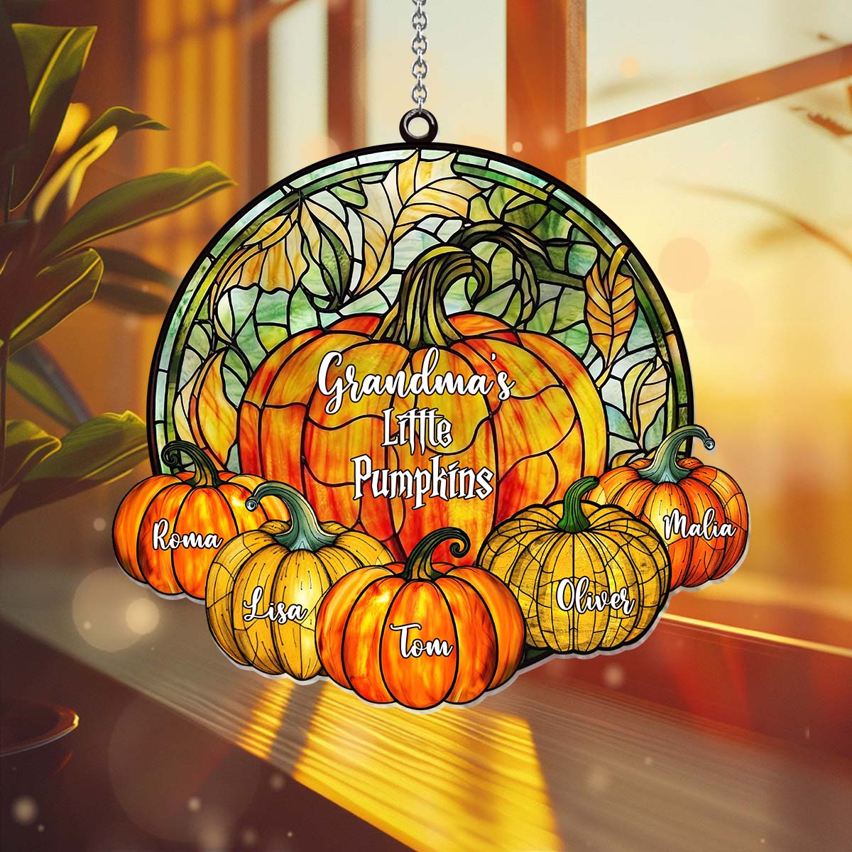 Omas kleine Kürbisse – Beliebiger Titel – Personalisierter Oma-Fensterhänger-Sonnenfänger 
