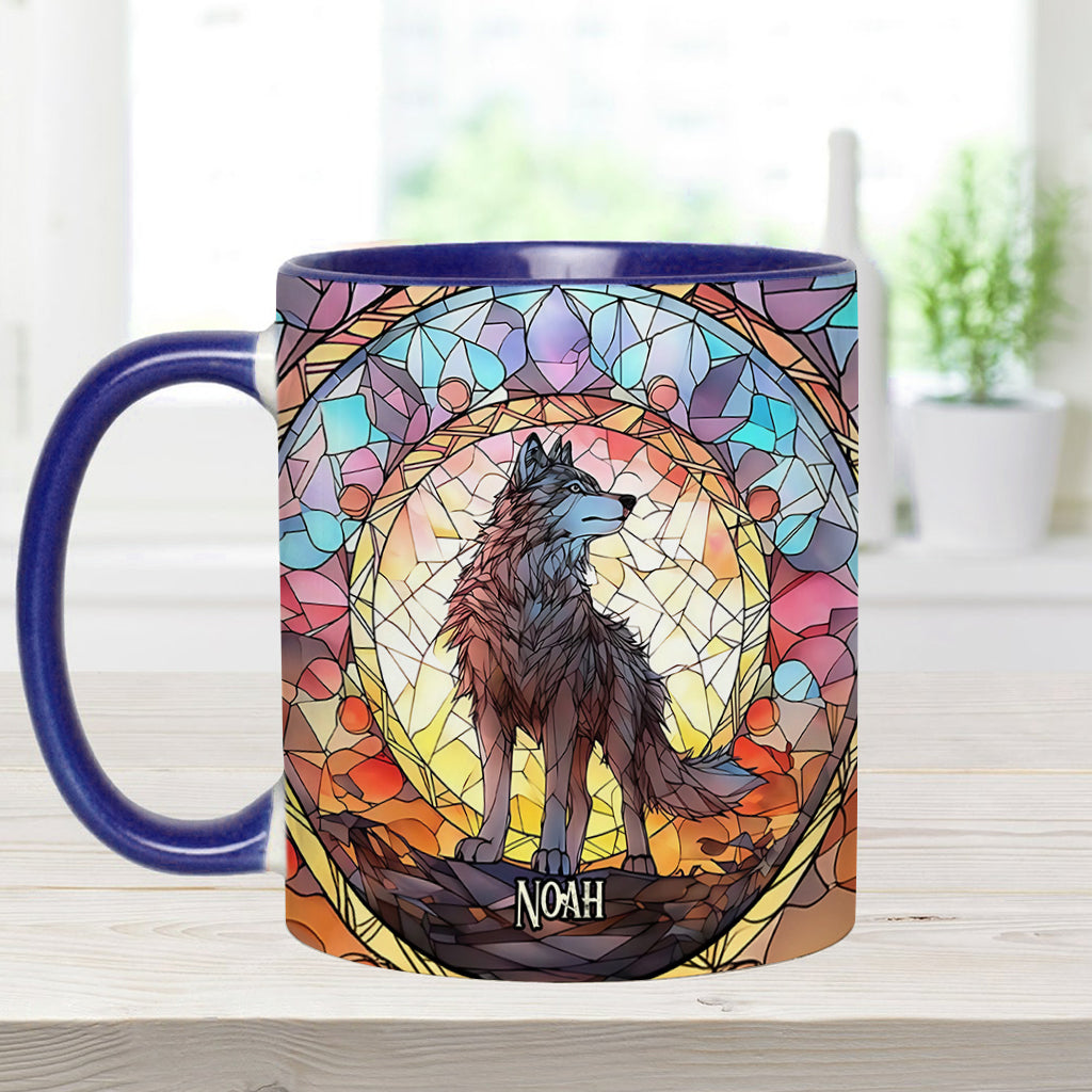 Wilder Geist – Personalisierte Tasse mit Wolfsmotiv