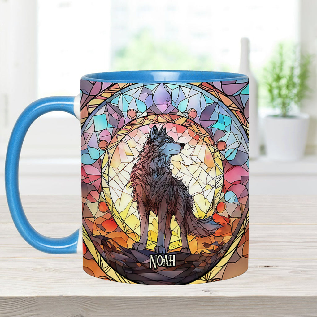 Wilder Geist – Personalisierte Tasse mit Wolfsmotiv