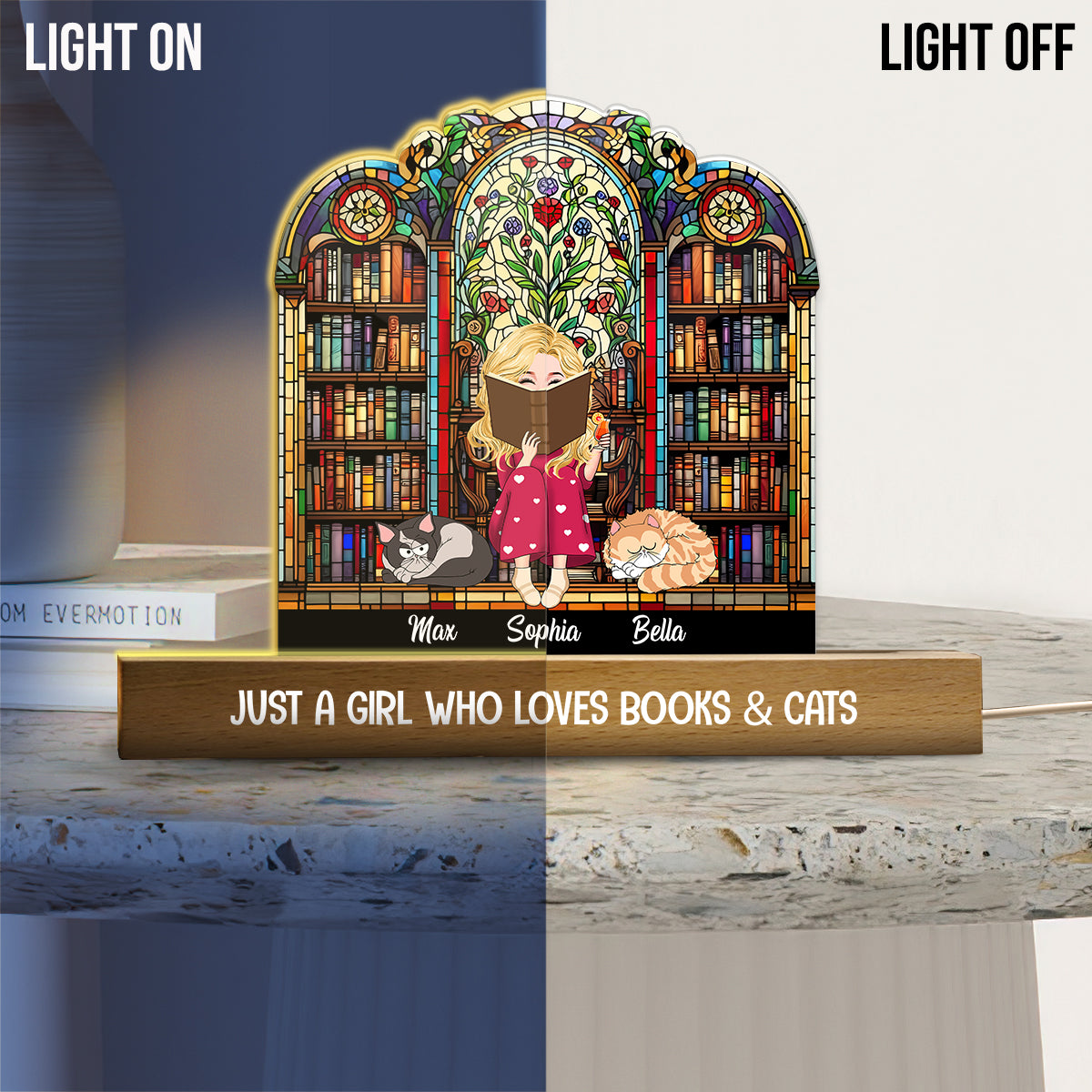 Just A Girl Who Loves Books & Pets - Personalized Book Shaped Led Night Light