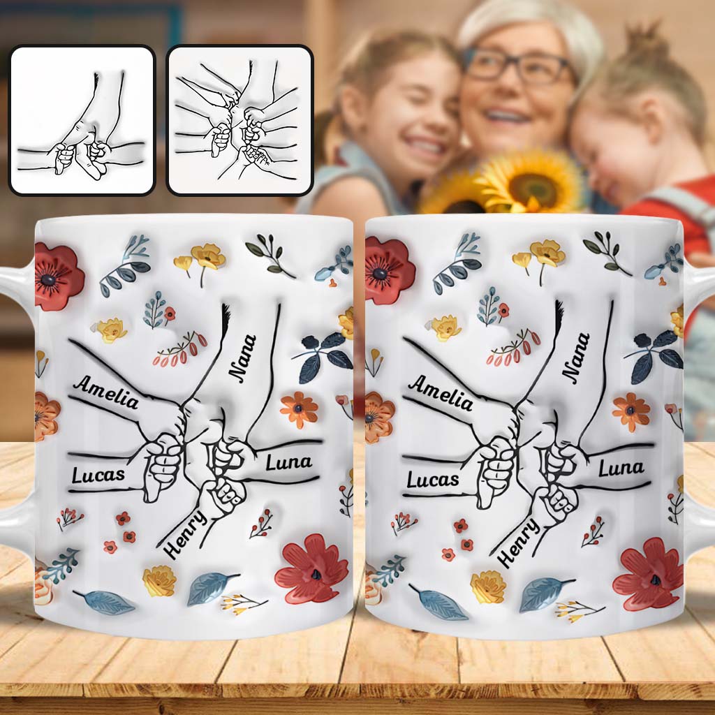 Floral Inflated Hands Holding - Personalized Grandma Mug