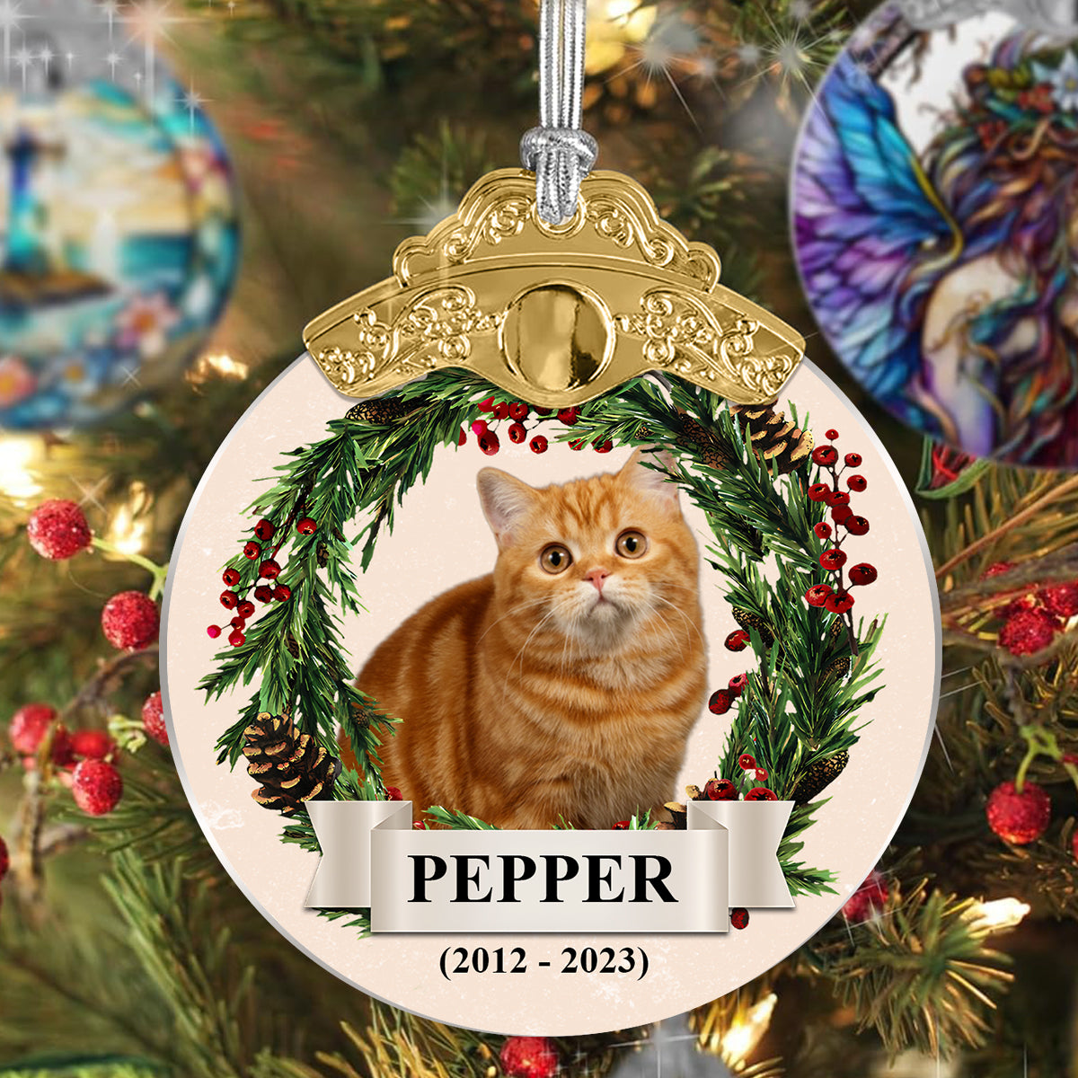 Custom Photo Lovely Pet Face - Personalized Cat Vintage Ornament