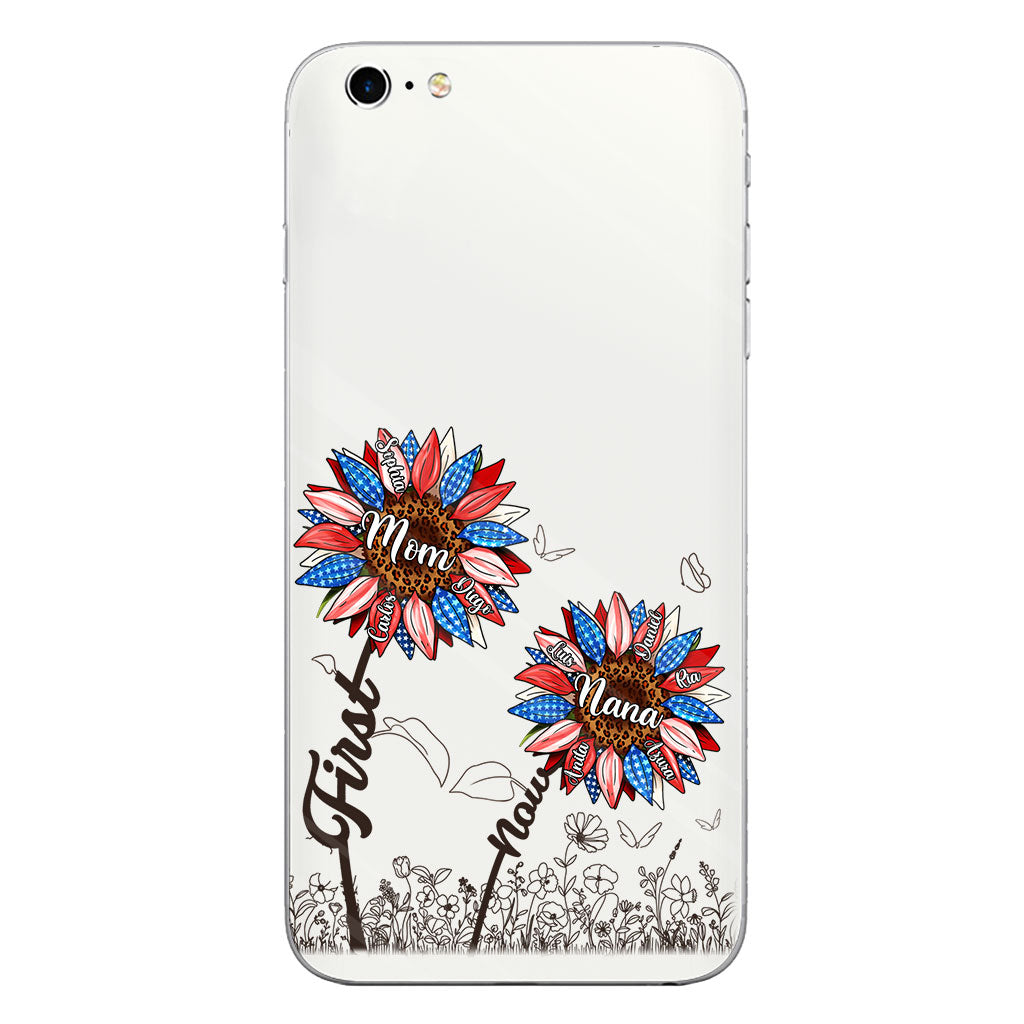 First Mom Now Grandma Sunflower Version - Personalized Grandma Clear Phone Case