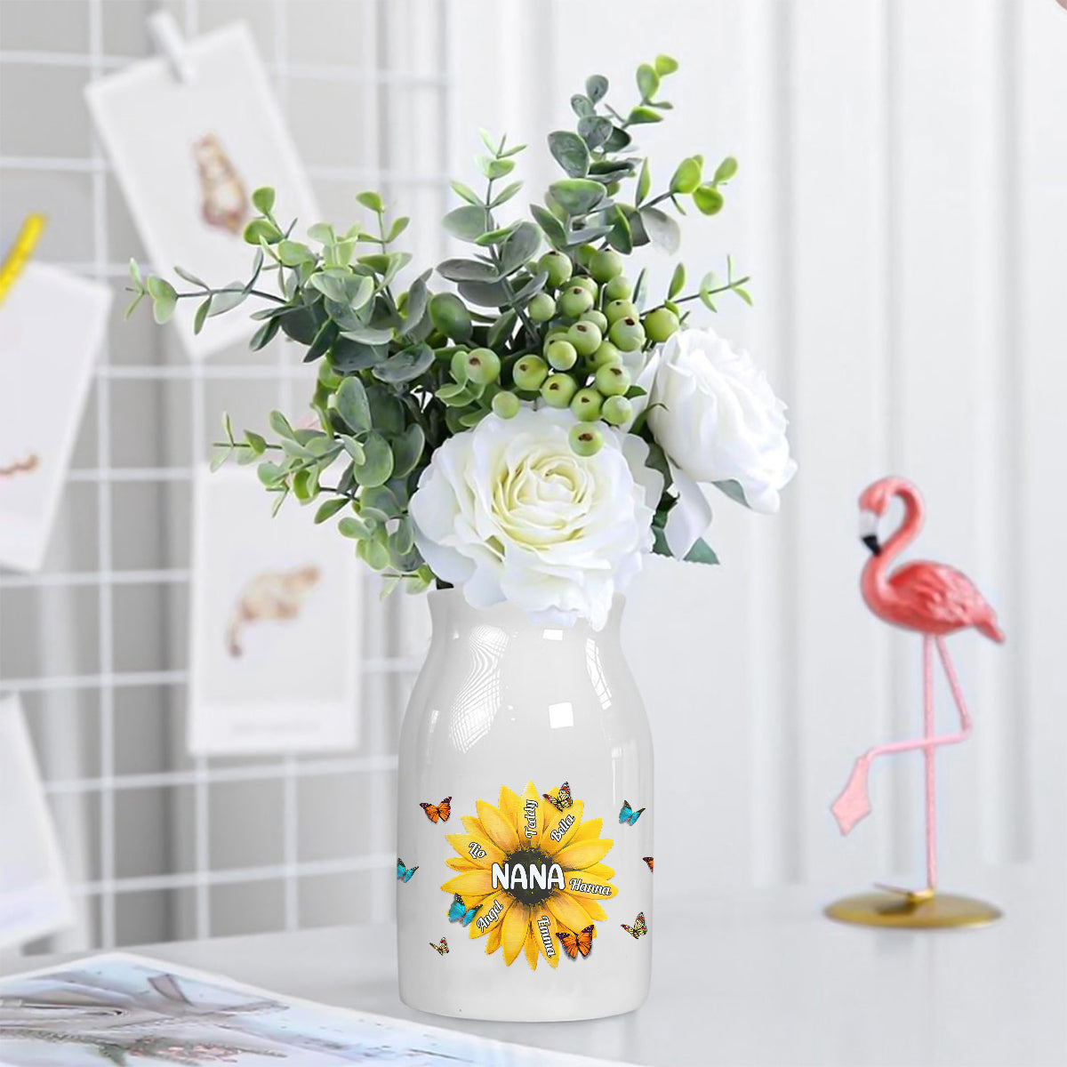 Nana Gigi Mama Tournesol - Vase à fleurs en céramique personnalisé pour grand-mère