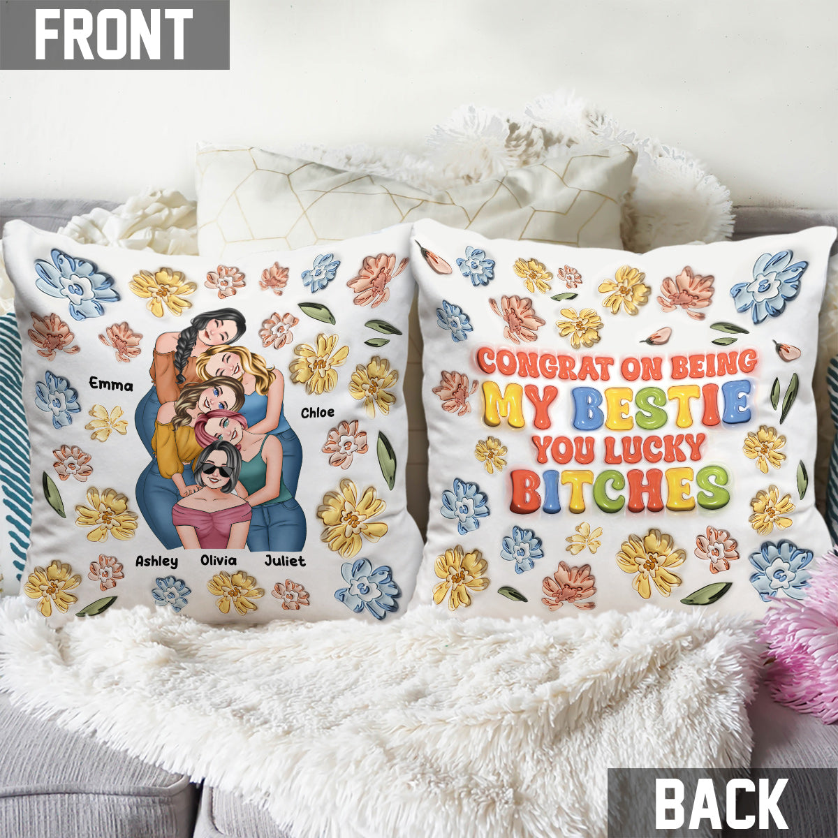 Congrat On Being My Bestie - Personalized Bestie Throw Pillow