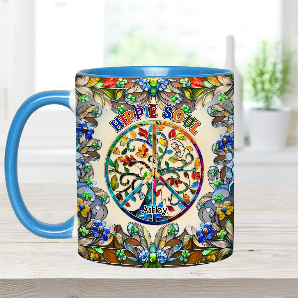 It's A Beautiful World Tree Of Life Peace Sign - Personalized Hippie Accent Mug