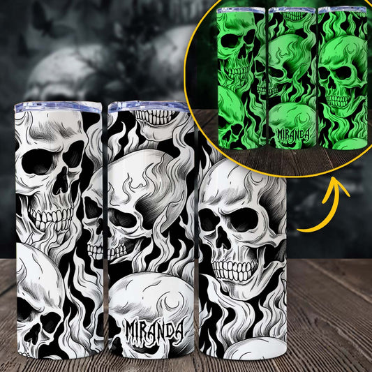 My Last Flying Fck - Personalized Skull Glow Skinny Tumbler