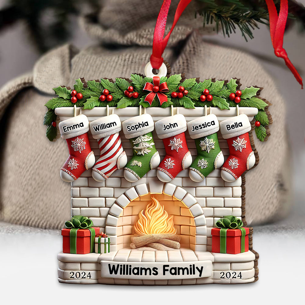 Stockings on Fireplace - Personalized Family Ornament