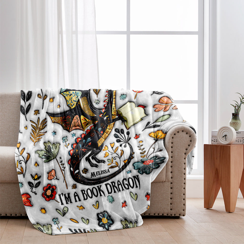 I'm Not A Book Worm I'm A Book Dragon - Personalized Book Blanket