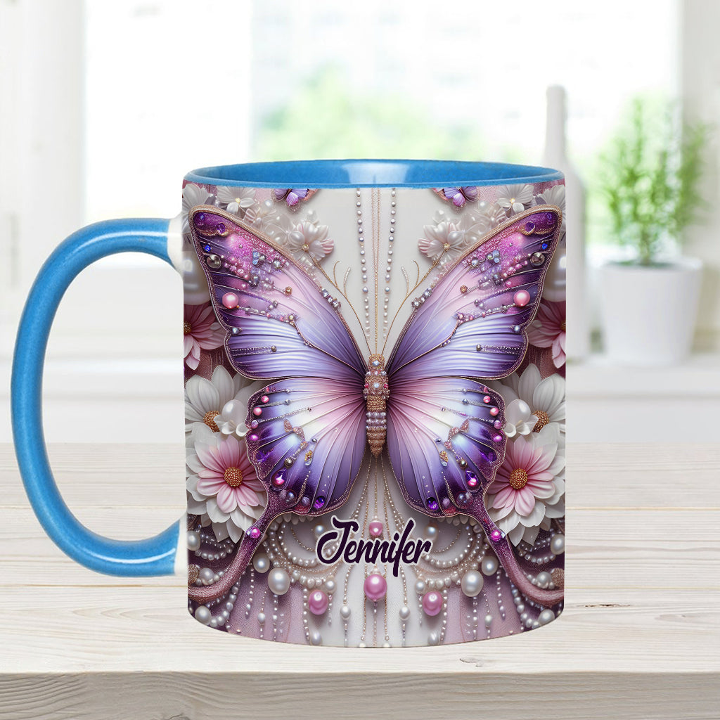 Floral Butterflies - Personalized Butterfly Accent Mug