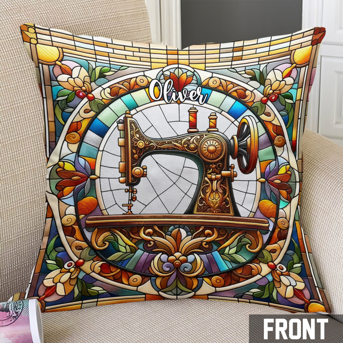 Colorful Sewing Machine - Personalized Sewing Throw Pillow