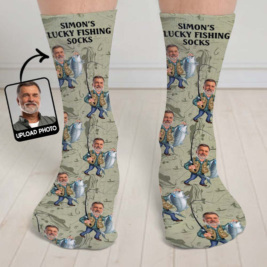 Funny Caricature Face - Personalized Fishing Socks