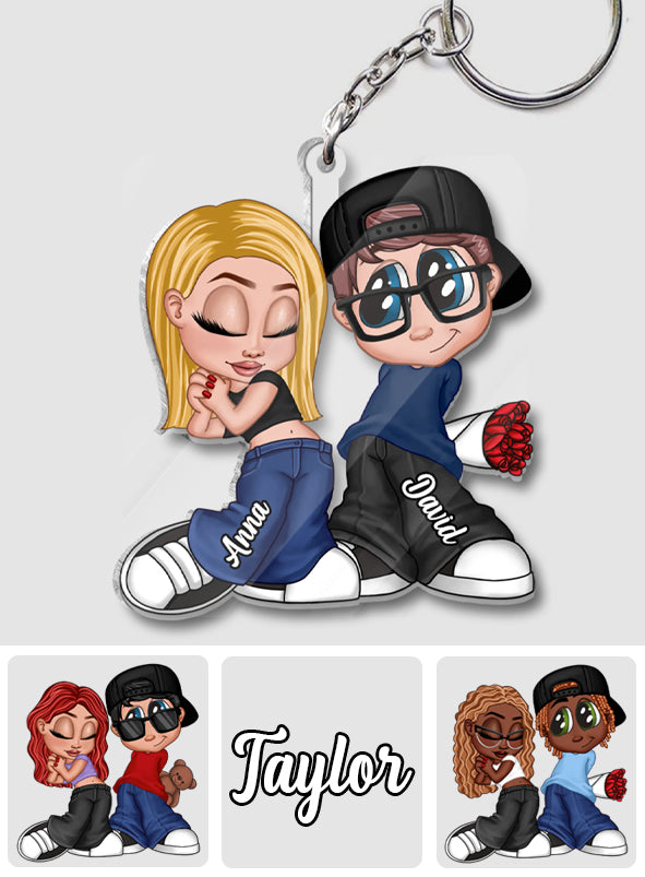 Y2K Couple Chicano - Personalized Couple Custom Shaped Keychain