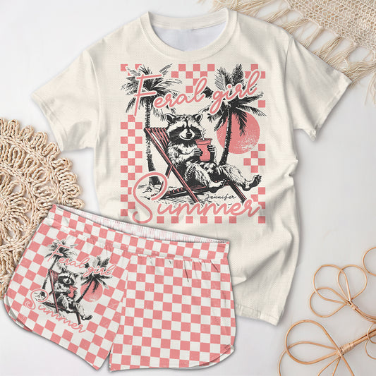 Feral Girl Sommer – Personalisiertes Waschbär-Shirt und Damen-Shorts