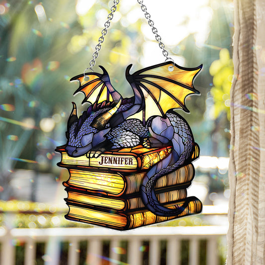 I'm Not A Book Worm I'm A Book Dragon - Personalized Book Window Hanging Suncatcher Ornament