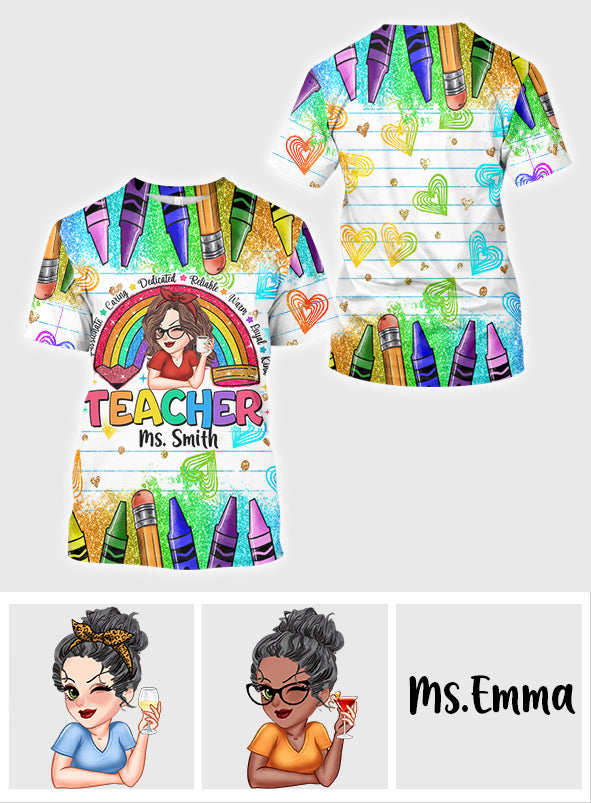 T-shirt personnalisé arc-en-ciel pour enseignant(e) - T-shirt intégral arc-en-ciel pour enseignant(e)