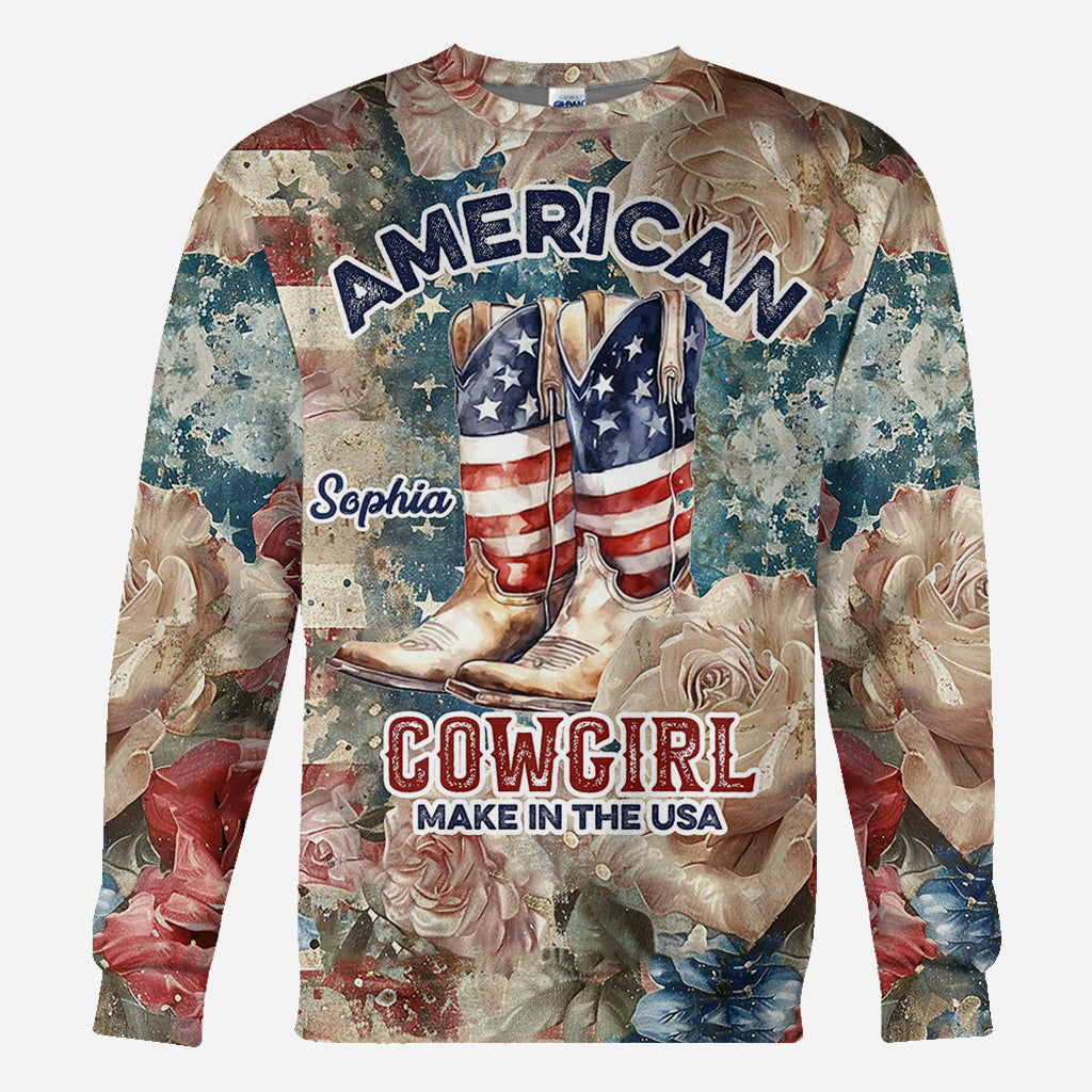 T-shirt personnalisé « Cowgirl américaine » - T-shirt intégral « Country Girl »
