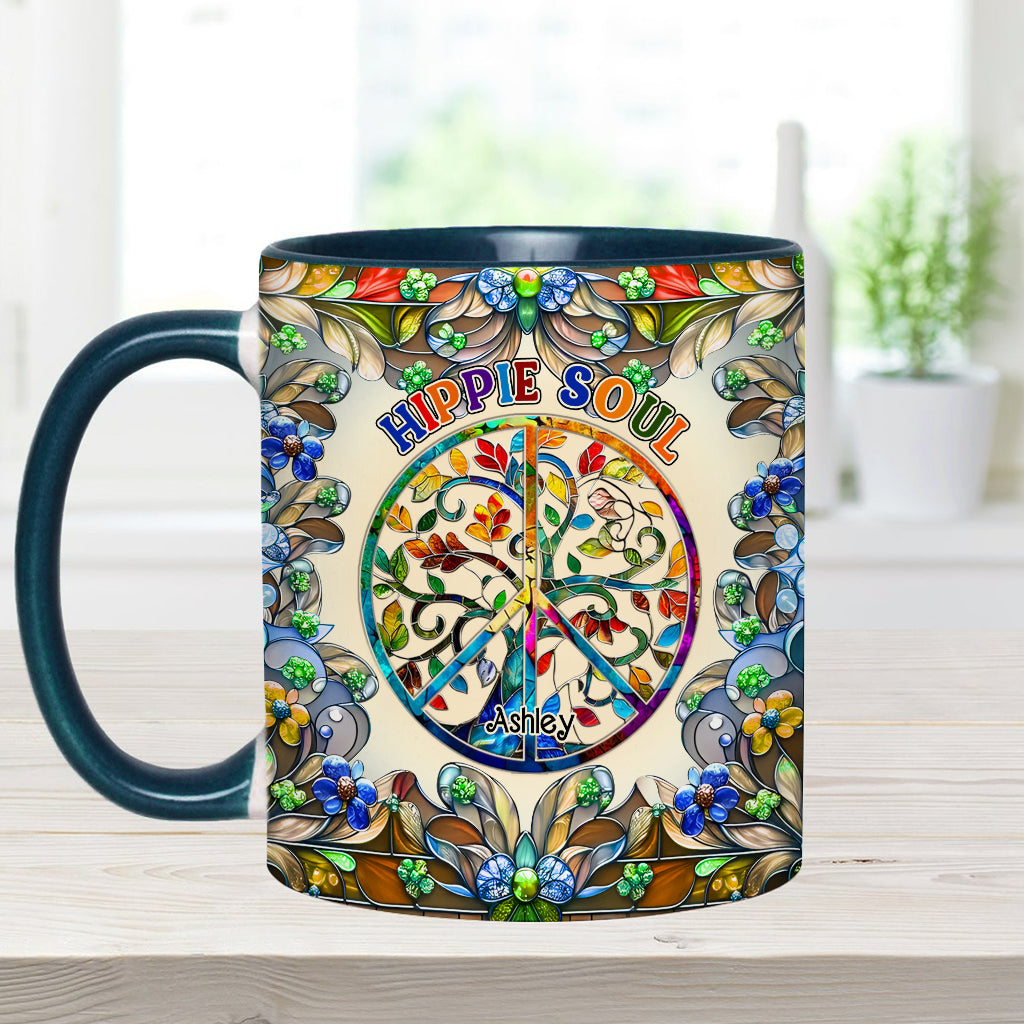 It's A Beautiful World Tree Of Life Peace Sign - Personalized Hippie Accent Mug