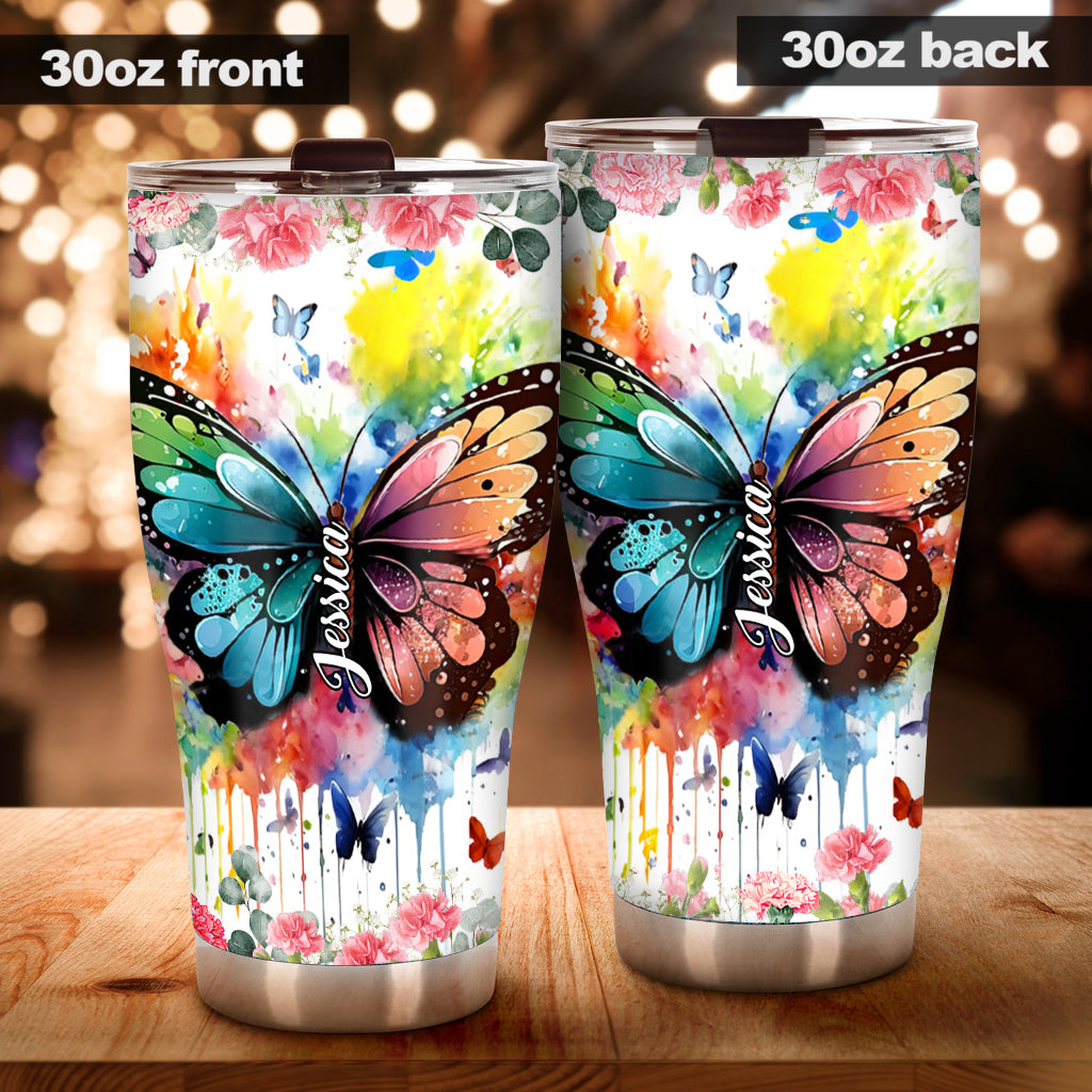 Butterfly Colorful Watercolor Version - Personalized Butterfly Tumbler