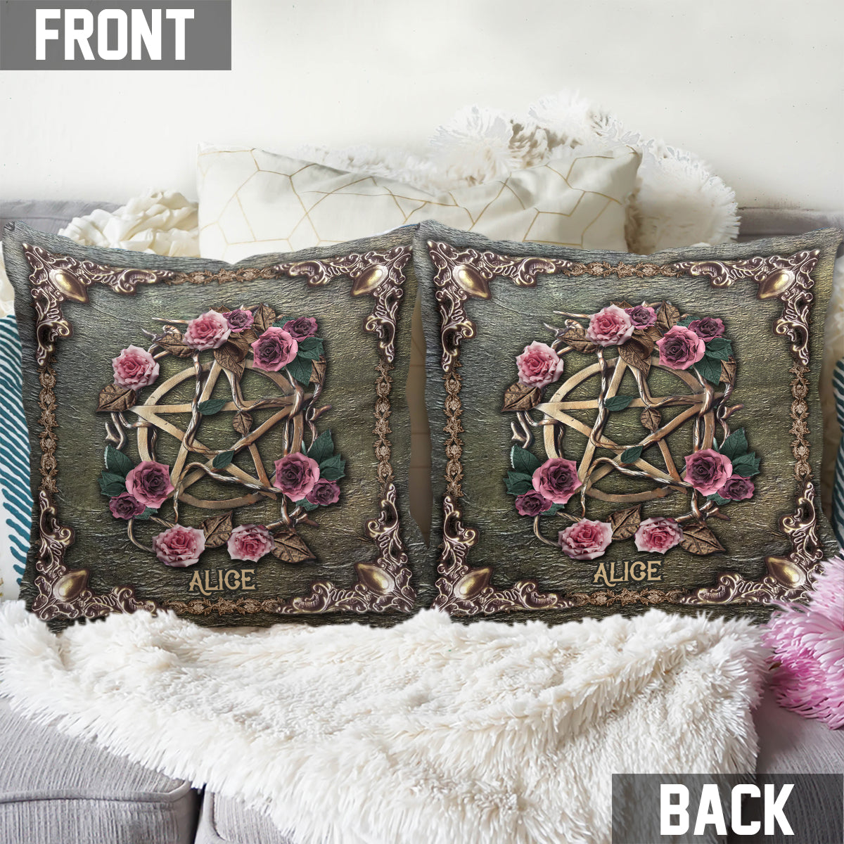 Mystical Witch Ancient Roses - Personalized Witch Throw Pillow