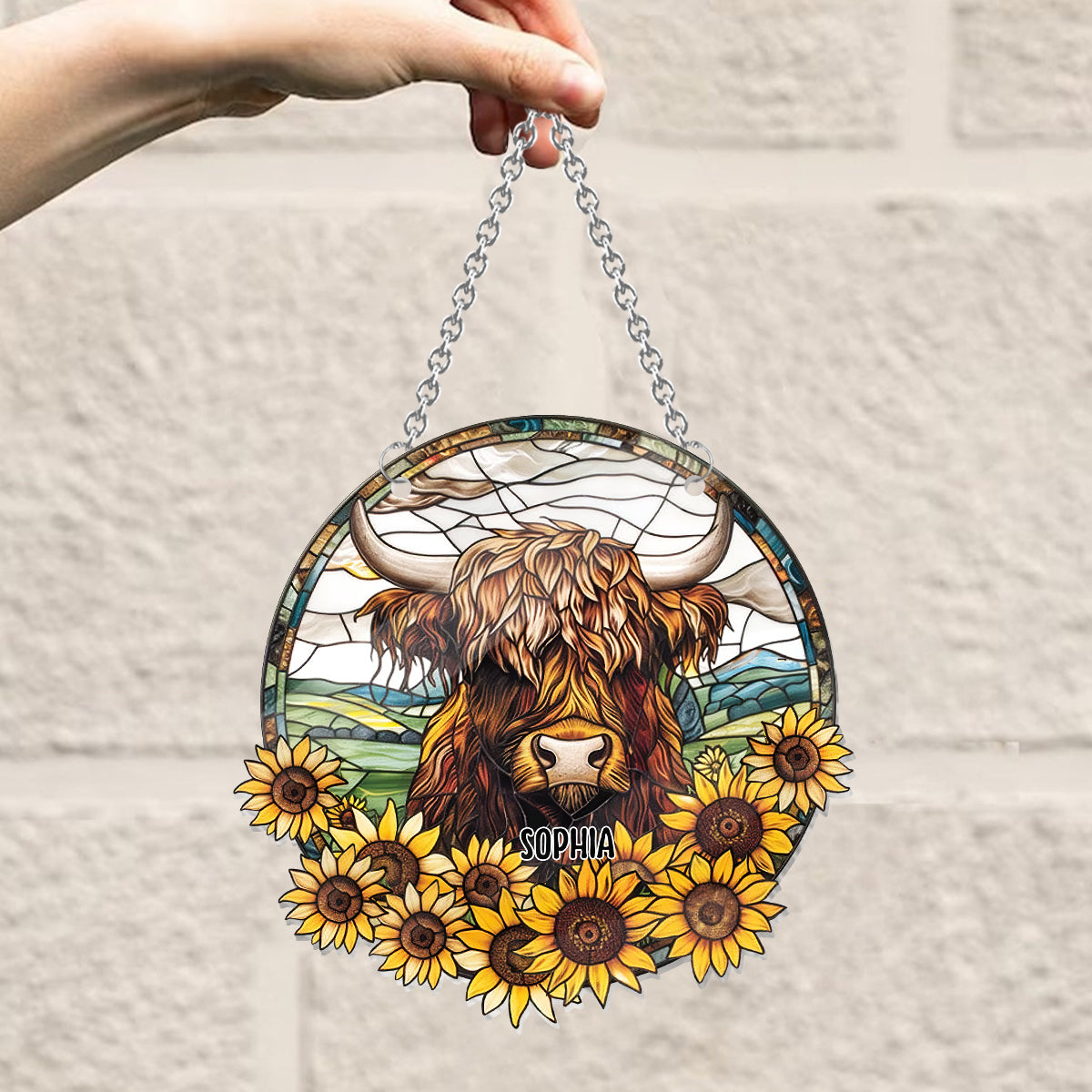 Babykuh-Sonnenblume – Personalisierter Fensterhänger-Sonnenfänger