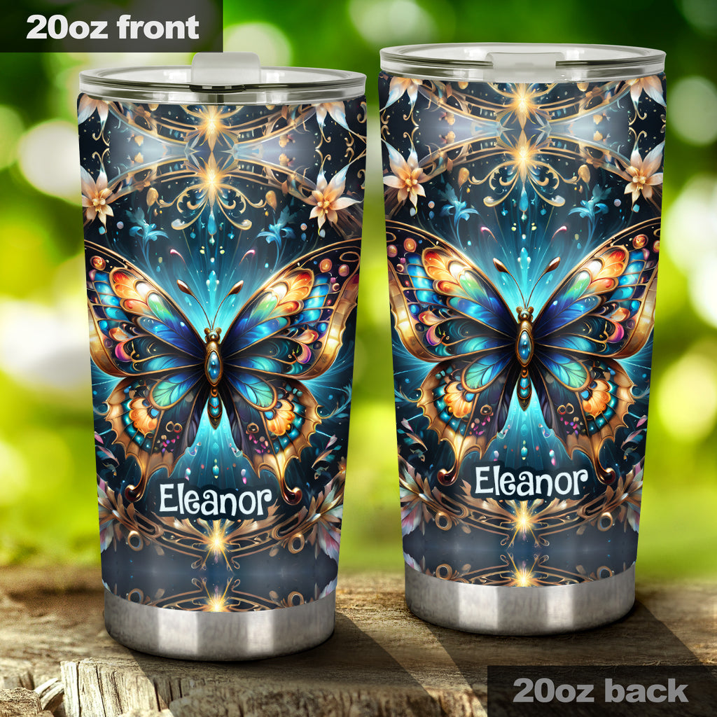 Stunning Gold Metallic Butterfly - Personalized Butterfly Tumbler