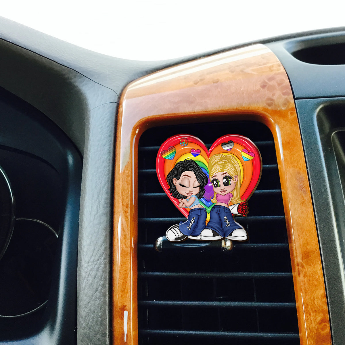 Chicano Y2K Pride Couple - Personalized LGBT Support Shaped Car Visor Clip
