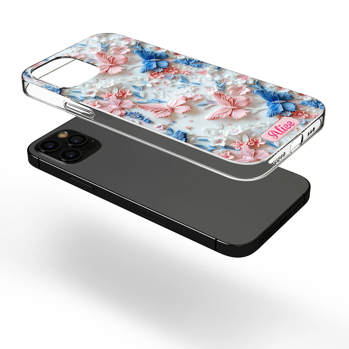 Pink And Blue Butterflies - Personalized Butterfly Clear Phone Case