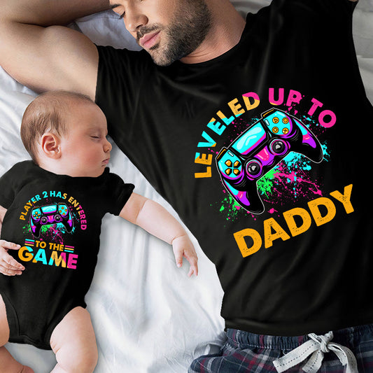 Level Up To Dad Grandpa... - Personalized Video Game T-shirt And Baby Onesie