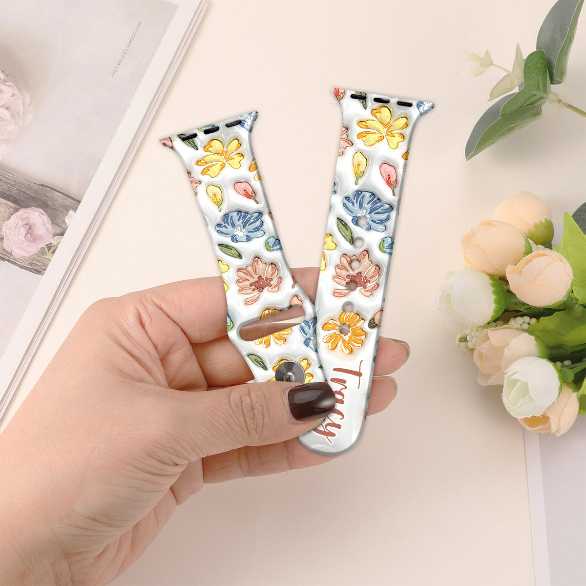 Puffy Floral Apple Watch Band - Personalized Apple Watch Band