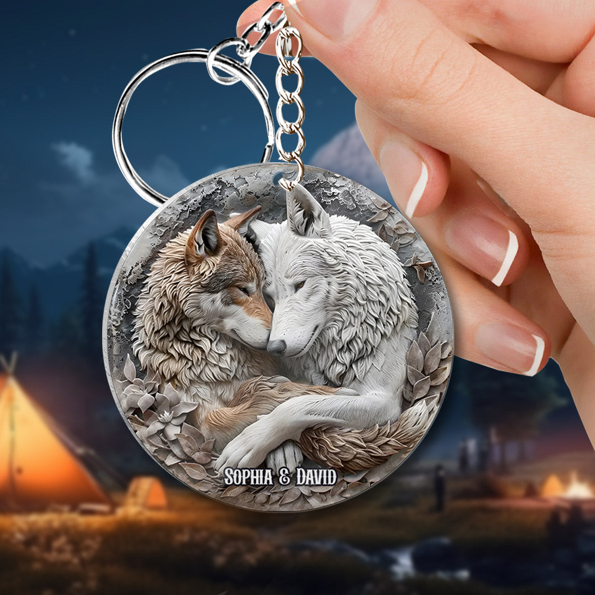 Wolf Couple - Personalized Wolf Keychain