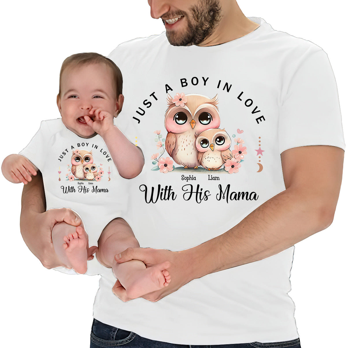 Just A Mom In Love With Her Boy,Girl - Personalized Mother T-shirt And Baby Onesie