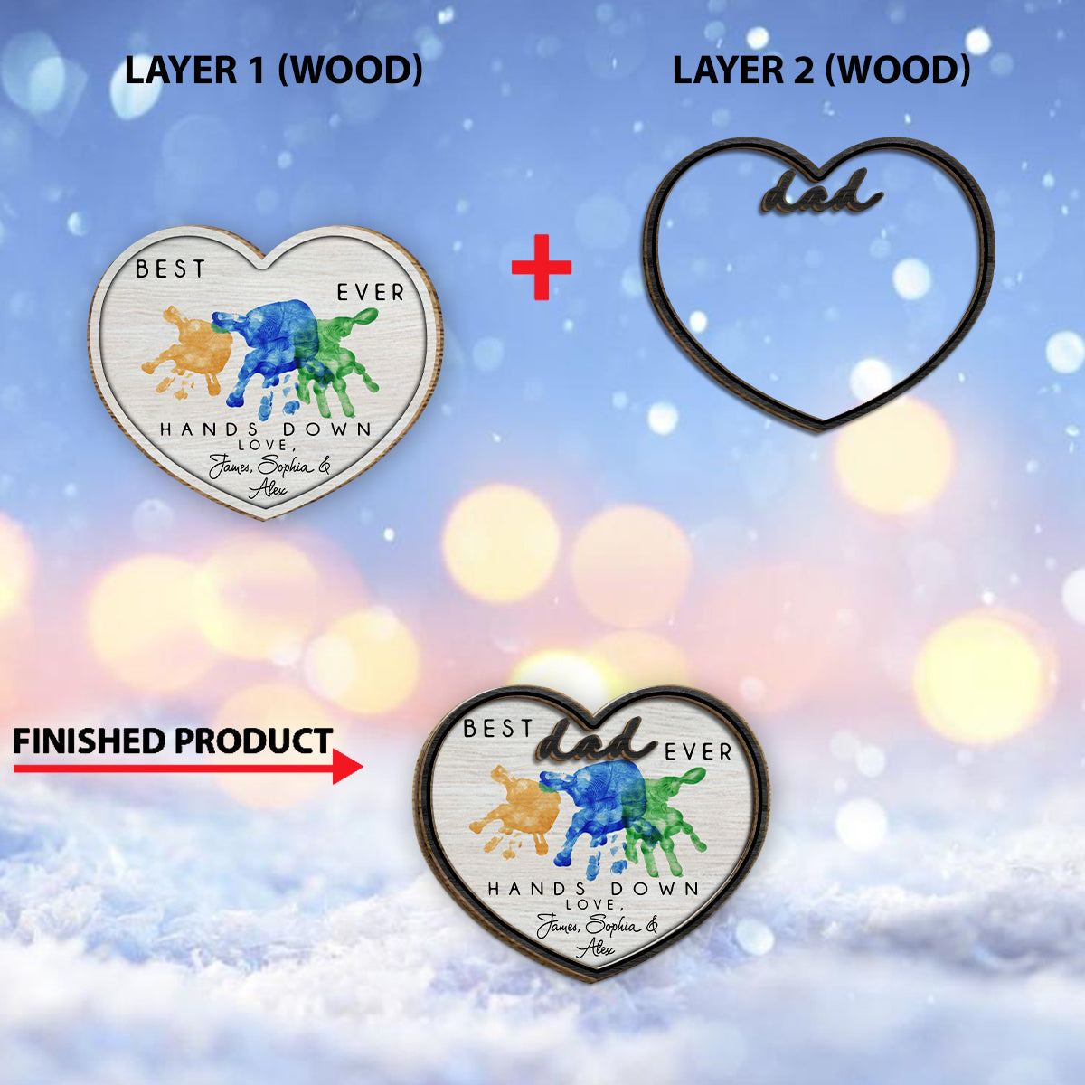 Best Dad Ever Hands Down - Personalized Father 2 Layered Wood Sign / Wood Plaque