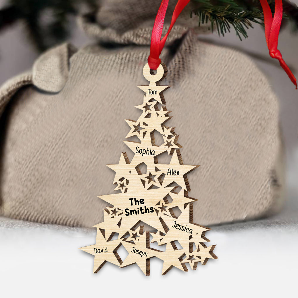 Sapin de Noël en forme d'étoile avec noms de famille personnalisés - Ornement familial personnalisé