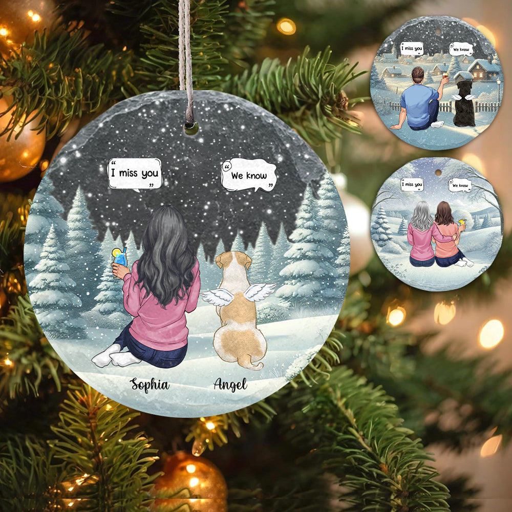 Ich vermisse dich – Personalisierte runde Hänge-Gartentafel mit Hundemotiv