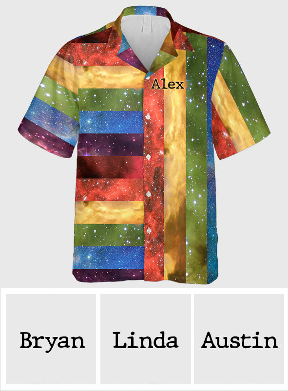 Chemise hawaïenne personnalisée à motif galaxie arc-en-ciel pour soutenir la communauté LGBT