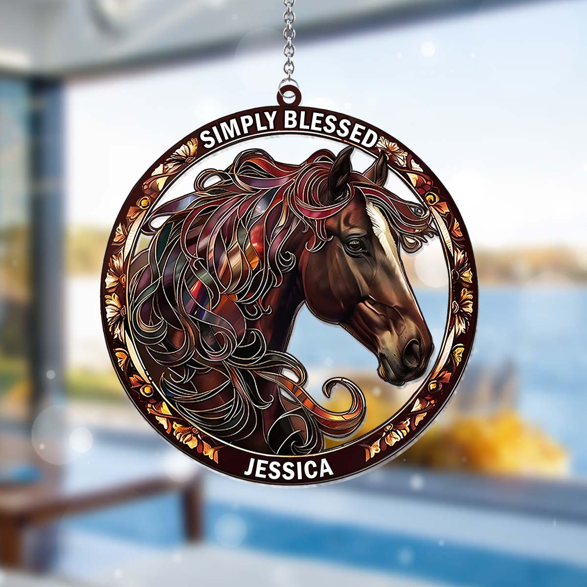 Simply Blessed - Personalized Horse Window Hanging Suncatcher Ornament