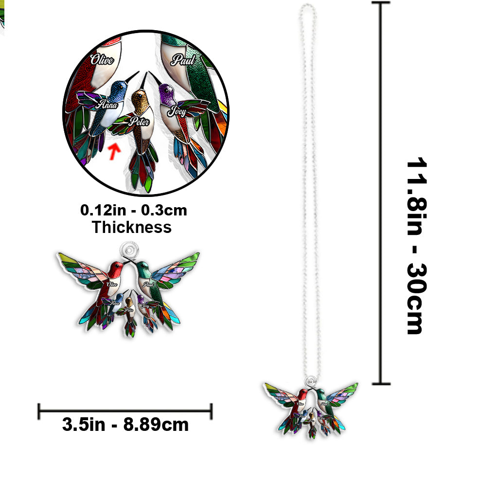 Family Members Hummingbirds Beautiful Birds - Personalized Family Custom Shaped Car Ornament