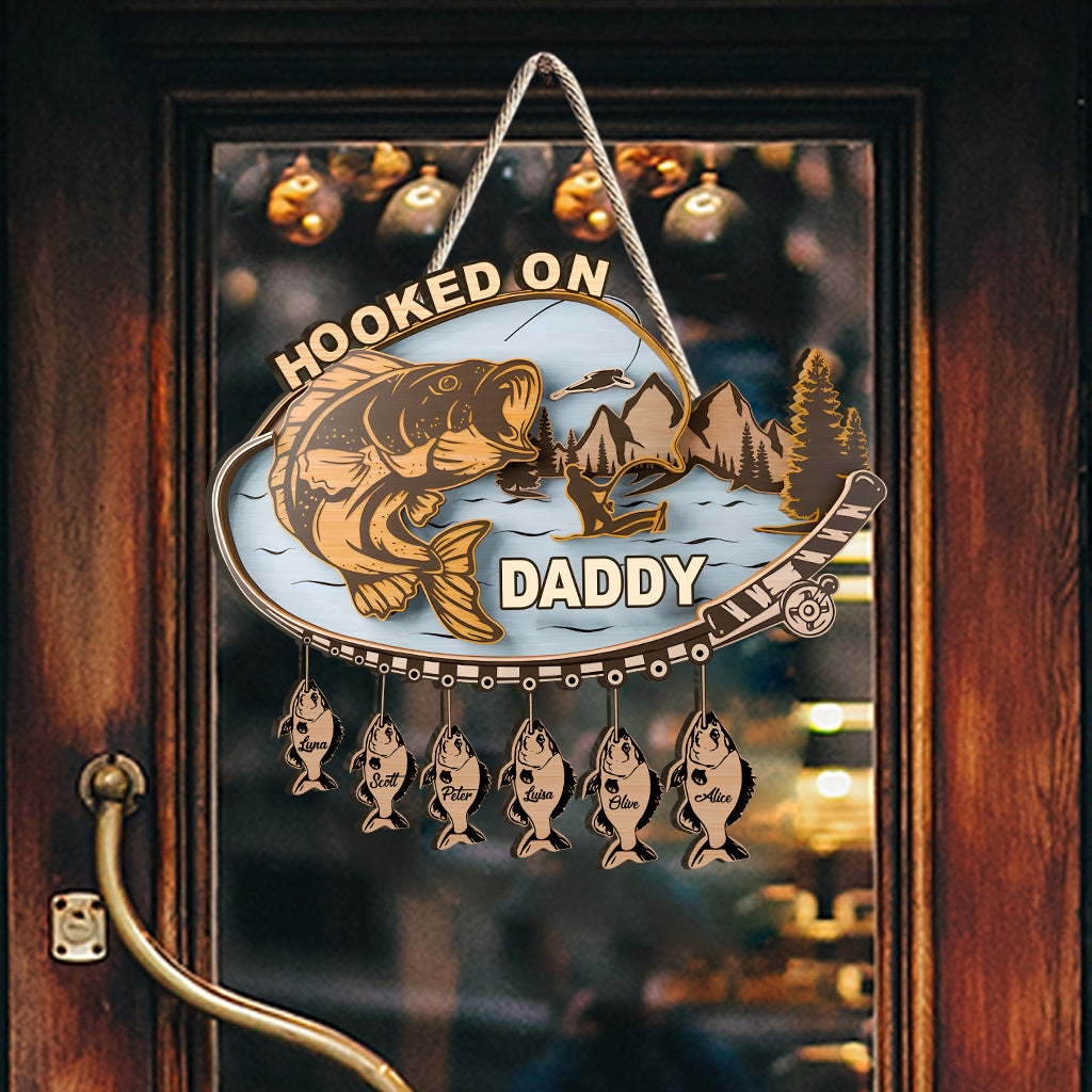 Hooked On Daddy - Personalized Father Pallet Wood Sign