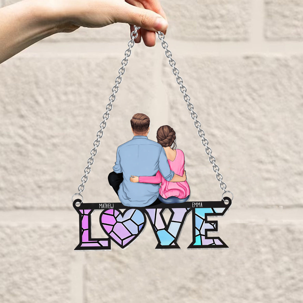 I Love You - Personalized Couple Window Hanging Suncatcher Ornament