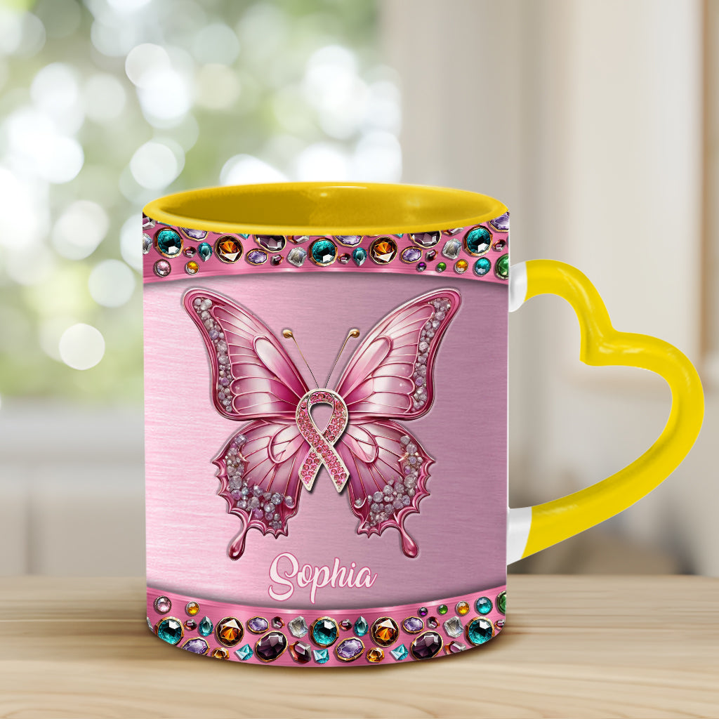 Faith Hope Love - Personalized Breast Cancer Awareness Heart Handle Mug